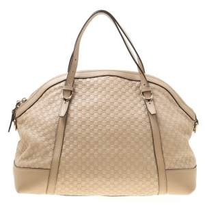Pre Owned Gucci Beige Microguccissima Leather Medium Nice Top Handle Bag
