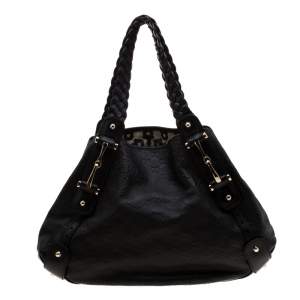 Pre Owned Gucci Black Guccissima Leather Medium Horsebit Pelham Shoulder Bag