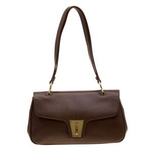 Pre Owned Gucci Brown Leather Shoulder Bag