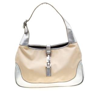 مملوكة مسبقًا Gucci Beige/Silver Canvas And Leather Jackie Shoulder Bag
