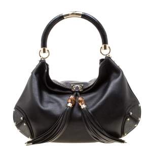 Pre Owned حقيبة غوتشي بابوسكا كبيرة جلد سوداء