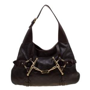 مملوكة مسبقًا Gucci Dark Brown Guccissima Leather 85th Anniversay Bridal Bit Hobo