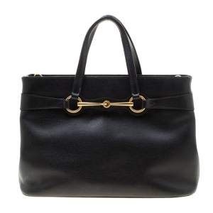 Pre Owned Gucci Black Leather Medium Bright Bit Top Handle Bag