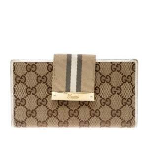 Gucci Beige/White GG Canvas and Leather Web Original Continental Wallet