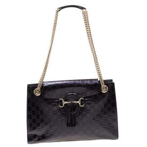 Pre Owned Gucci Purple Guccissima Patent Leather Large Emily Chain Shoulder Bag