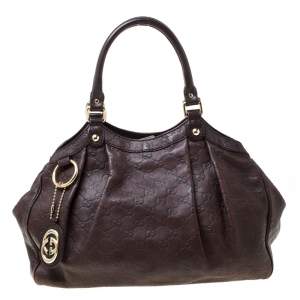 Pre Owned Gucci Dark Brown Guccissima Leather Sukey Tote