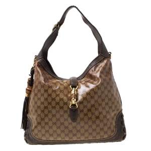 مملوكة مسبقًا Gucci Brown GG Crystal Canvas and Leather Large New Jackie Hobo