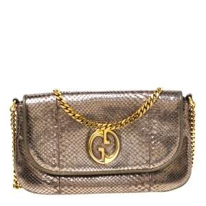 مملوكة مسبقًا Gucci Metallic Python Leather 1973 Chain Shoulder Bag