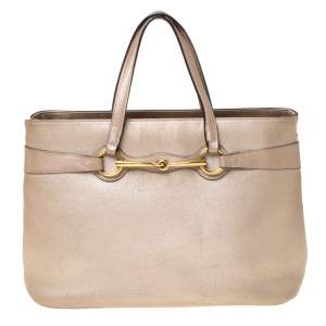 مملوكة مسبقًا Gucci Metallic Beige Leather Bright Bit Tote