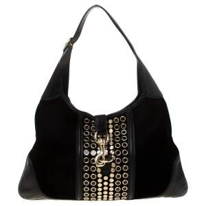 Pre Owned حقيبة غوتشي جلد سويدي أسود مزخرف بوفير جاكي أو هوبو