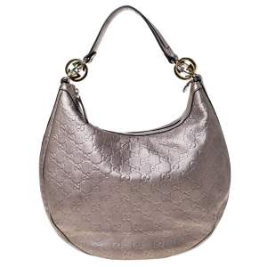 مملوكة مسبقًا Gucci Metallic Pink Guccissima Canvas and Leather GG Twins Medium Hobo