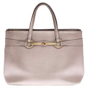 Pre Owned Gucci Metallic Beige Leather Bright Bit Tote