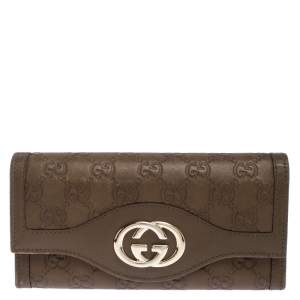  Gucci Olive Green Guccissima Leather Sukey Continental Wallet