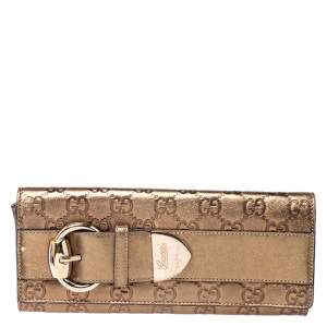 Gucci Gold Guccissima Leather Buckle Continental Wallet