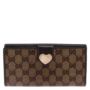 Gucci Beige/Brown GG Crystal Canvas and Leather Heart Bifold Continental Wallet