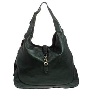 مملوكة مسبقًا Gucci Metallic Green Leather Large New Jackie Hobo
