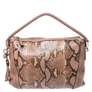 مملوكة مسبقًا Gucci Dark Beige Python and Leather Bella Hobo
