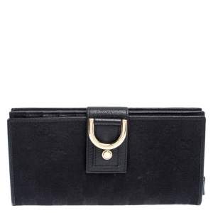  Gucci Black GG Canvas Abbey D Ring Continental Wallet