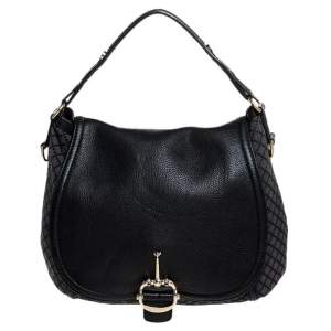 مملوكة مسبقًا Gucci Black/Grey Diamante Canvas Horsebit Flap Shoulder Bag
