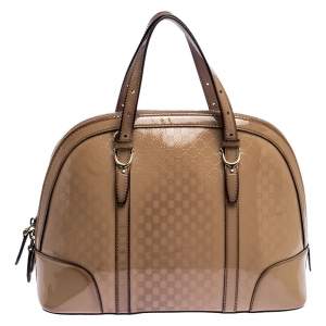 Pre Owned Gucci Beige Micro Guccissima Patent Leather Nice Satchel 
