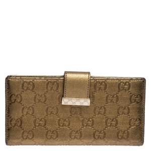 Gucci Metallic Gold Guccissima Leather Continental Wallet