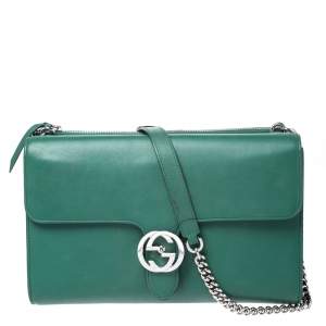 مملوكة مسبقًا Gucci Green Leather Medium Interlocking GG Shoulder Bag