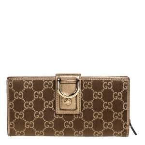 Gucci Gold/Bronze GG Canvas and Leather D Ring Continental Wallet