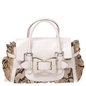 Gucci Beige/Brown Python and Leather Large Queen Satchel