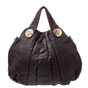 مملوكة مسبقًا Gucci Dark Brown Guccissima Leather Large Hysteria Hobo