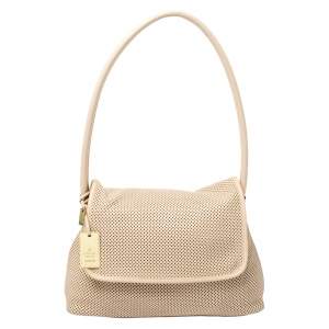Pre Owned Gucci Beige Perforated Leather Shoulder Bag with Pouch