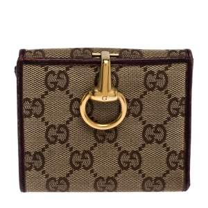 Gucci Beige/Brown GG Canvas Horsebit Compact Wallet