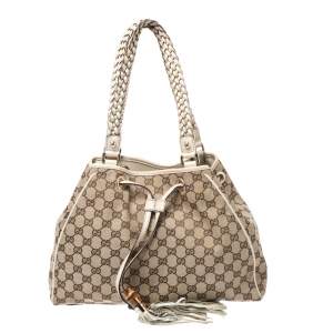 Pre Owned Gucci Beige/Cream GG Canvas and Leather Peggy Medium Shoulder Bag