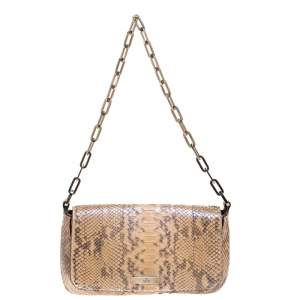 Pre Owned Gucci Python Chain Flap Shoulder Bag
