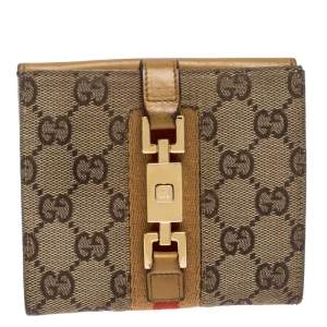 Gucci Tan/Beige GG Canvas and Leather Jackie Compact Wallet