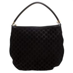 مملوكة مسبقًا Gucci Black GG Suede and Leather Hobo