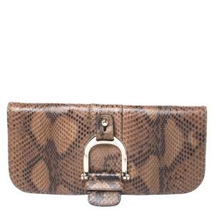 Gucci Brown Python and Leather Greenwich Clutch