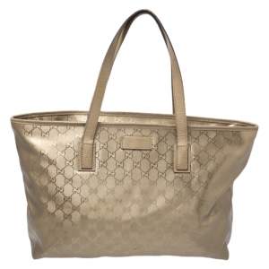 مملوكة مسبقًا Gucci Gold GG Imprime Canvas and Leather Shopper Tote
