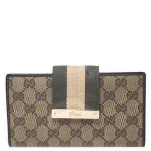 Gucci Beige/Green GG Canvas Web Continental Wallet