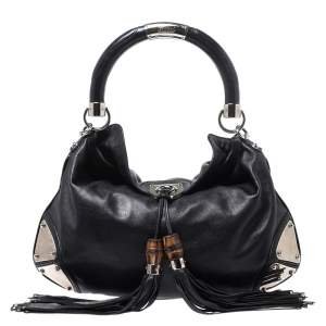 Pre Owned Gucci Black Leather Medium Babouska Indy Hobo