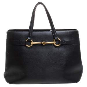 Pre Owned Gucci Black Leather Horsebit Tote