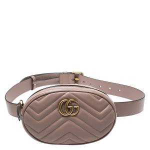 Pre Owned Gucci Biege Matelasse Leather GG Marmont Belt Bag 