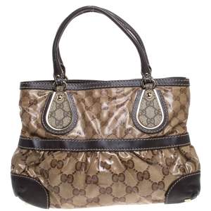 مملوكة مسبقًا Gucci Brown/Beige GG Crystal Canvas and Leather Mix Tote