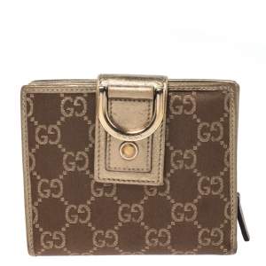 Gucci Brown/Metallic Gold GG Canvas Abbey D Ring Compact Wallet