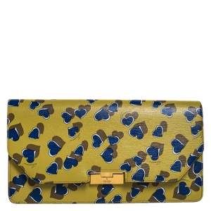 Gucci Yellow/Blue Heart Beat Print Leather Flap Clutch
