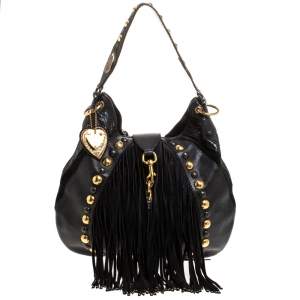 Pre Owned Gucci Black Leather/Python and Suede Babouska Fringe Hobo
