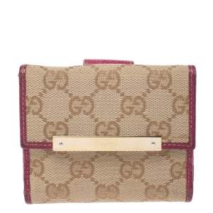 Gucci Beige/Pink GG Canvas Compact Wallet