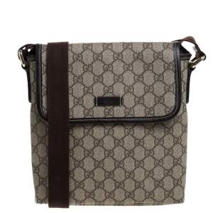 Pre Owned Gucci Beige/Brown GG Supreme Canvas Flat Messenger Bag