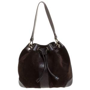مملوكة مسبقًا Gucci Brown Suede and Leather Drawstring Hobo
