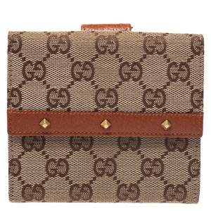 Gucci Beige GG Canvas and Leather Nailhead Compact Wallet