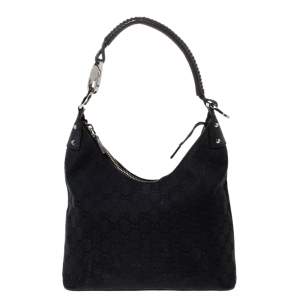 Pre Owned Gucci Black GG Canvas and Leather Hobo